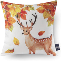 Fall Throw Pillow Cover Autumn Harvest Animals and Maple Leaves - Set of 4