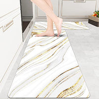 White Gold Yellow Marble Set of 2 Modern Cushioned Anti Fatigue Kitchen Rugs Set Non-Skid Washable Kitchen Floor Mats Runner Rug for Kitchen Sink Laundry