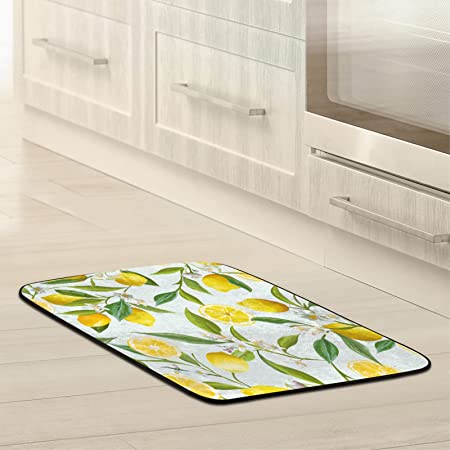 Lemon Kitchen Mats Cushioned anti Fatigue 2 Piece Set, Memory Foam