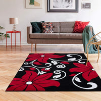 Victoria Collection Modern Red Floral Soft Area Rug