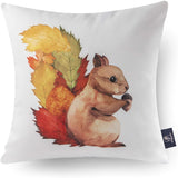 Fall Throw Pillow Cover Autumn Harvest Animals and Maple Leaves - Set of 4