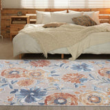 Aquabury Modern Floral Ivory Blue Orange Soft Area Rug