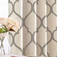 Moroccan Tile Linen Textured Curtains Printed Curtain Panel Thermal Insulated Window Treatment 1 Panel 45 Inch Beige