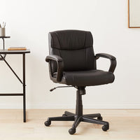 Padded, Ergonomic, Adjustable, Swivel Office Desk Chair with Armrest, Black Bonded Leather