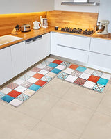 Pretigo Anti Fatigue Kitchen Rug Set 2 Piece Non Slip Cushioned Floor Comfort Mat Waterproof Comfort Standing Kitchen Rug Colorful Pattern 17.5"x59" +17.5"x30"
