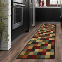Checks Design Multi-color Area Rug Non-Slip/ No Skid