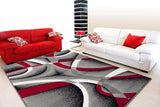 Abstract Swirls Grey Red Soft Area Rugs