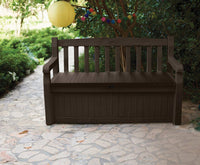 Solana 70 Gallon Storage Bench Deck Box for Patio Furniture, Front Porch Decor and Outdoor Seating – Perfect to Store Garden Tools and Pool Toys, Brown