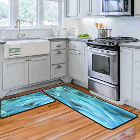 Set of 2 Non-slip Soft Kitchen Floor Mats PVC Spring Responsive Kitchen Rugs  Waterproof Kitchen Rugs and Home Mats Sink Rugs Kitchen Standin 