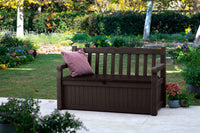 Solana 70 Gallon Storage Bench Deck Box for Patio Furniture, Front Porch Decor and Outdoor Seating – Perfect to Store Garden Tools and Pool Toys, Brown