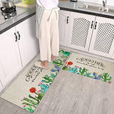 Colorful Star Cactus Kitchen Mats Cushioned Anti Fatigue 2 Pieces Set Kitchen Floor Rugs Non-Slip Leather Standing Mat L Shape Comfort Runner Rug for Laundry 17"x29"+17"x47" Cacti Flowers Collection