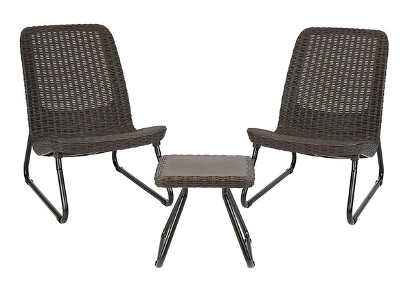 All Weather Outdoor Patio Garden Conversation Chair & Table Set - 3 Pc