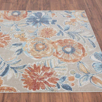 Aquabury Modern Floral Ivory Blue Orange Soft Area Rug