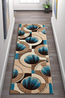Modern Geometric Blue, Beige, Brown Comfy Hand Carved Area Rugs