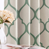 Moroccan Tile Linen Textured Curtains Printed Curtain Panel Thermal Insulated Window Treatment 1 Panel 45 Inch Beige