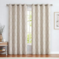 Moroccan Tile Linen Textured Curtains Printed Curtain Panel Thermal Insulated Window Treatment 1 Panel 45 Inch Beige