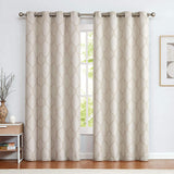 Moroccan Tile Linen Textured Curtains Printed Curtain Panel Thermal Insulated Window Treatment 1 Panel 45 Inch Beige