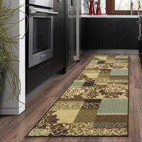 Damask Brown Green Beige Non Skid Area Rugs