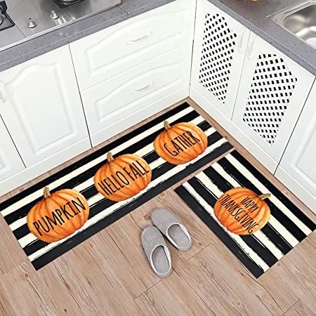 Fall Pumpkin Kitchen Mat Set of 2 Non Slip Thick Kitchen Rugs and Mats –  Discounted-Rugs