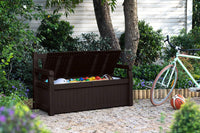 Solana 70 Gallon Storage Bench Deck Box for Patio Furniture, Front Porch Decor and Outdoor Seating – Perfect to Store Garden Tools and Pool Toys, Brown
