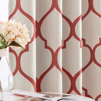 Moroccan Tile Linen Textured Curtains Printed Curtain Panel Thermal Insulated Window Treatment 1 Panel 45 Inch Beige