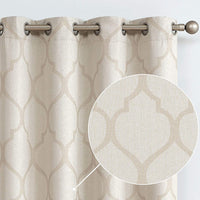 Moroccan Tile Linen Textured Curtains Printed Curtain Panel Thermal Insulated Window Treatment 1 Panel 45 Inch Beige