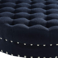 Tufted Button Linen Ottoman Coffee Table, Large Footrest with Caters Rolling Wheels