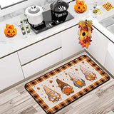 Fall Gnomes Kitchen Rug Non Slip Buffalo Plaid Kitchen Floor Mat Cushioned Standing 20 x 39 Inch Doormats for Sink Kitchen Decor and Accessories