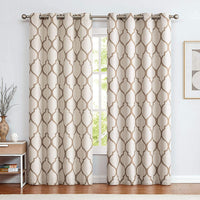 Moroccan Tile Linen Textured Curtains Printed Curtain Panel Thermal Insulated Window Treatment 1 Panel 45 Inch Beige