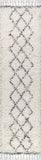 Mercer Plush Tassel Moroccan Tribal Geometric Trellis Area Rugs, Cream/Grey
