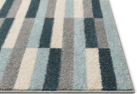 Well Woven Bryson Stripes Geometric Blocks Blue & Grey Area Rug