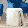 Carminna White Faux Fur Round Accent Stool with Storage