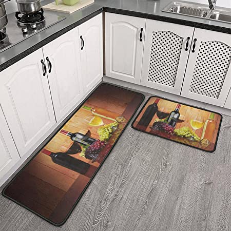 2 Pieces 3D Wine Decor Themed Kitchen Mats and Rug Set Kitchen Floot M –  Discounted-Rugs