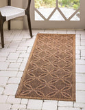 Trellis Geometric Border Indoor/ Outdoor Flat Weave Light Brown/ Brown
