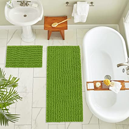TIB Self Design Anti-Slip Bath Mat Microfiber Soft, Size 20 x 30 Inch-  Bathroom Rugs - Also suitable for Kitchen & Bedroom- Green