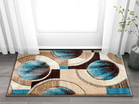 Modern Geometric Blue, Beige, Brown Comfy Hand Carved Area Rugs