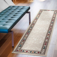 Bordered Non-Skid Low Profile Pile Rubber Backing Kitchen Area Rugs Beige