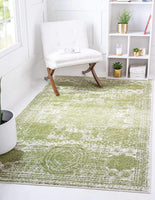 Bromley Collection Vintage Traditional Medallion Border Ivory Green Soft Area Rug