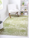 Bromley Collection Vintage Traditional Medallion Border Ivory Green Soft Area Rug