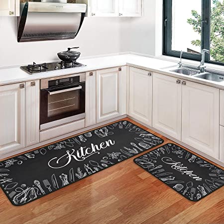 2 PCS Coffee Theme Kitchen Rugs and Mats Non Skid Washable Black Kitch –  Discounted-Rugs