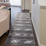 Moroccan Geometric Low Profile Pile Indoor Area Rugs Black