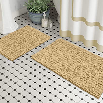 Grey Bathroom Rug Set by Zebrux, Non Slip Thick Shaggy Modern