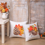 Fall Throw Pillow Cover Autumn Harvest Animals and Maple Leaves - Set of 4