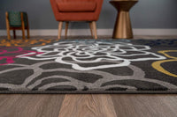 Floral Multi-color Grey Area Rug