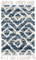 Lattice Tassel Blue Ivory Beige Plush Shag Area Rugs
