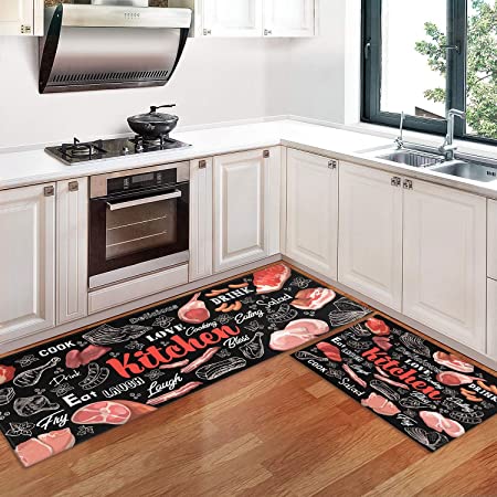 2 PCS Coffee Theme Kitchen Rugs and Mats Non Skid Washable Black Kitch –  Discounted-Rugs