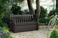 Solana 70 Gallon Storage Bench Deck Box for Patio Furniture, Front Porch Decor and Outdoor Seating – Perfect to Store Garden Tools and Pool Toys, Brown