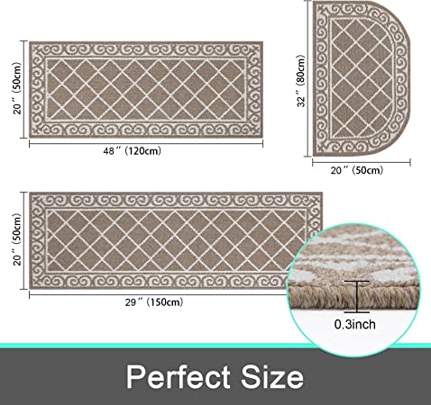 Vive Comb Microfiber Kitchen Rugs and Mats Moroccan Trellis Kitchen Mats Grey Kitchen Rugs Set of 2 Non-Slip Washable Soft Super Absorbent Kitchen Mats for