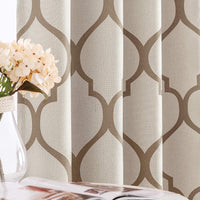 Moroccan Tile Linen Textured Curtains Printed Curtain Panel Thermal Insulated Window Treatment 1 Panel 45 Inch Beige