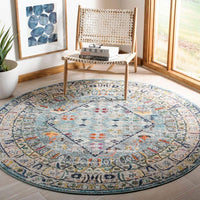 Monaco Collection  Boho Chic Oriental Distressed  Area Rug Blue / Light Grey